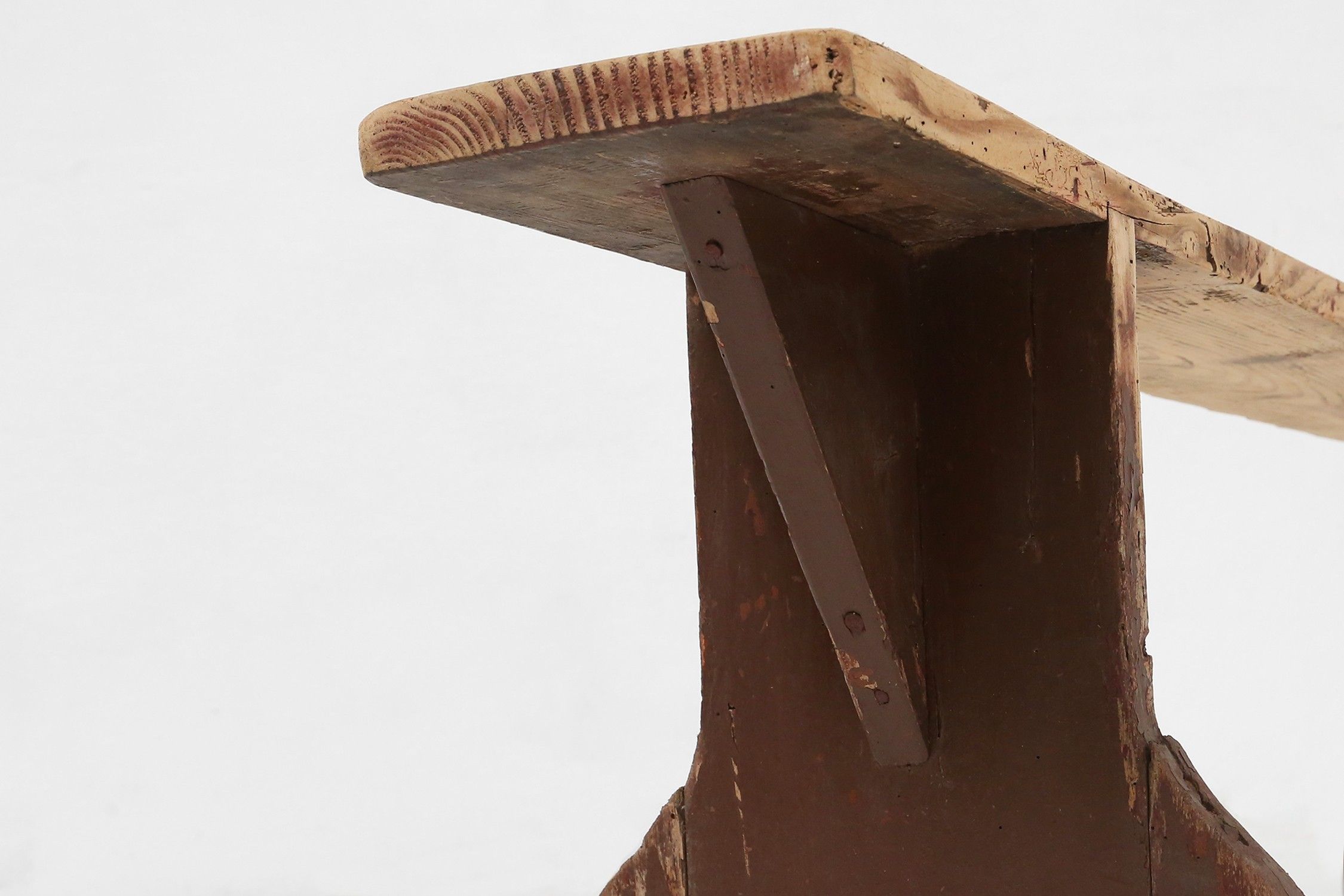 Rustic wooden bench in with brown painted feet, France ca. 1890thumbnail